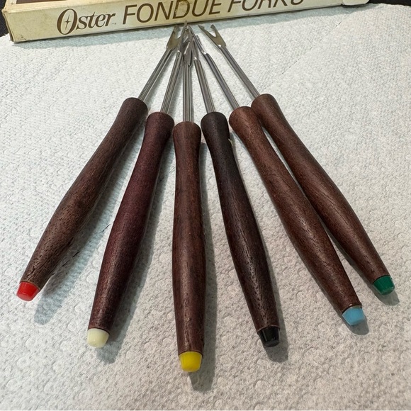 Oster Six Vintage Stainless Steel Fondue Forks & Two Fondue Cookbooks - Picture 2 of 10